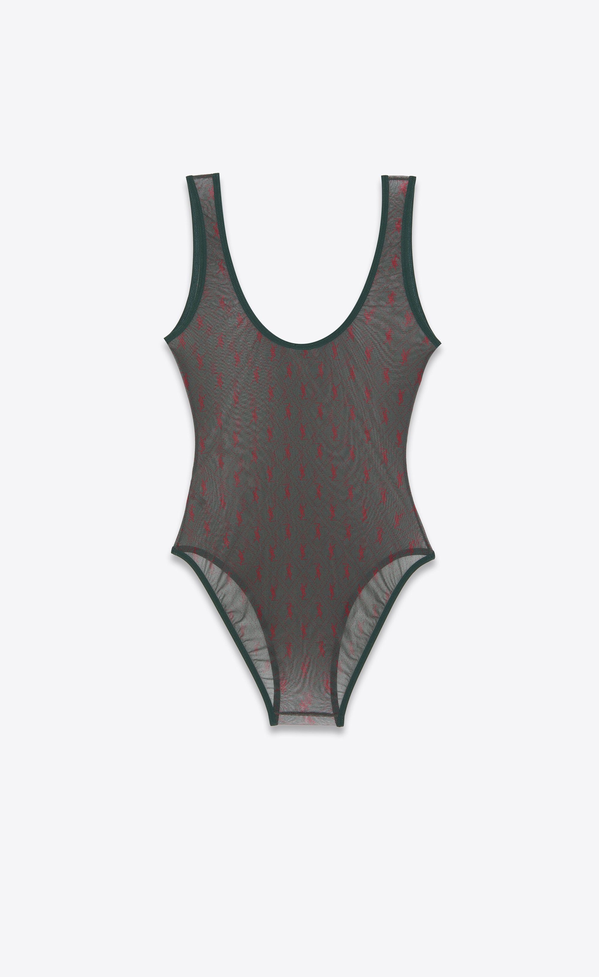 Saint Laurent Paris o1b1hav111124 Cassandre Bodysuit in Tulle Jersey Black & Red Size XS / US 0-2 / IT 36-38 - 2 Thumbnail