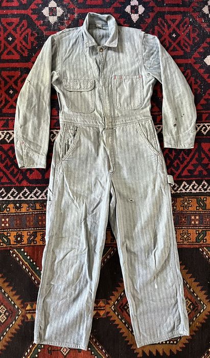 Vintage 60s Big Mac Sanforized Hickory HBT Denim Coveralls - Sz