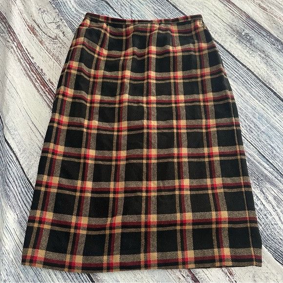 Other Vintage Sag Harbour Plaid Wool Blend Midi Skirt Size 38" / US 16 / IT 52 - 2 Thumbnail