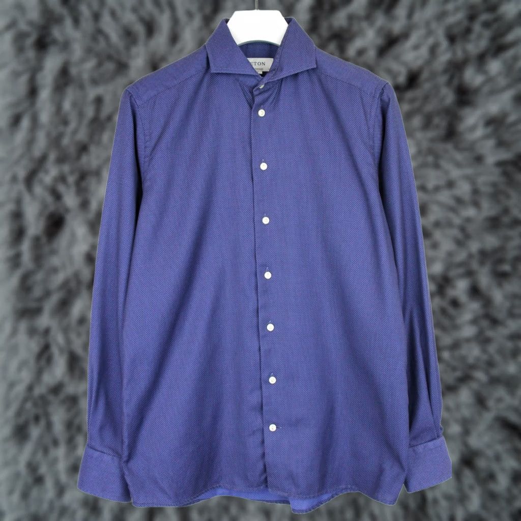 Eton Eton Contemporary Formal Shirt Mens MEDIUM Cutaway Collar Patterned Blue Shirt Size 40R - 1 Thumbnail