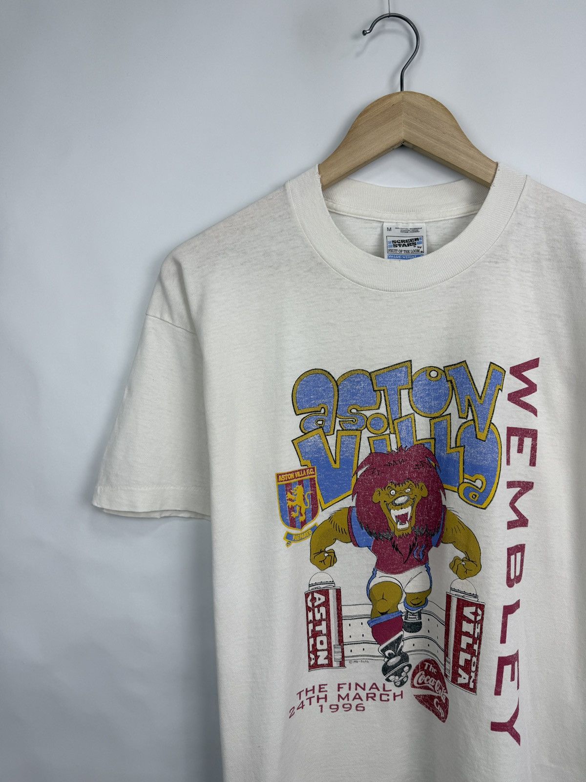 Fruit Of The Loom 🇬🇧 Vintage 1996 Aston Villa Coca Cola Cup Final Wembley T-Shi Size US M / EU 48-50 / 2 - 3 Thumbnail