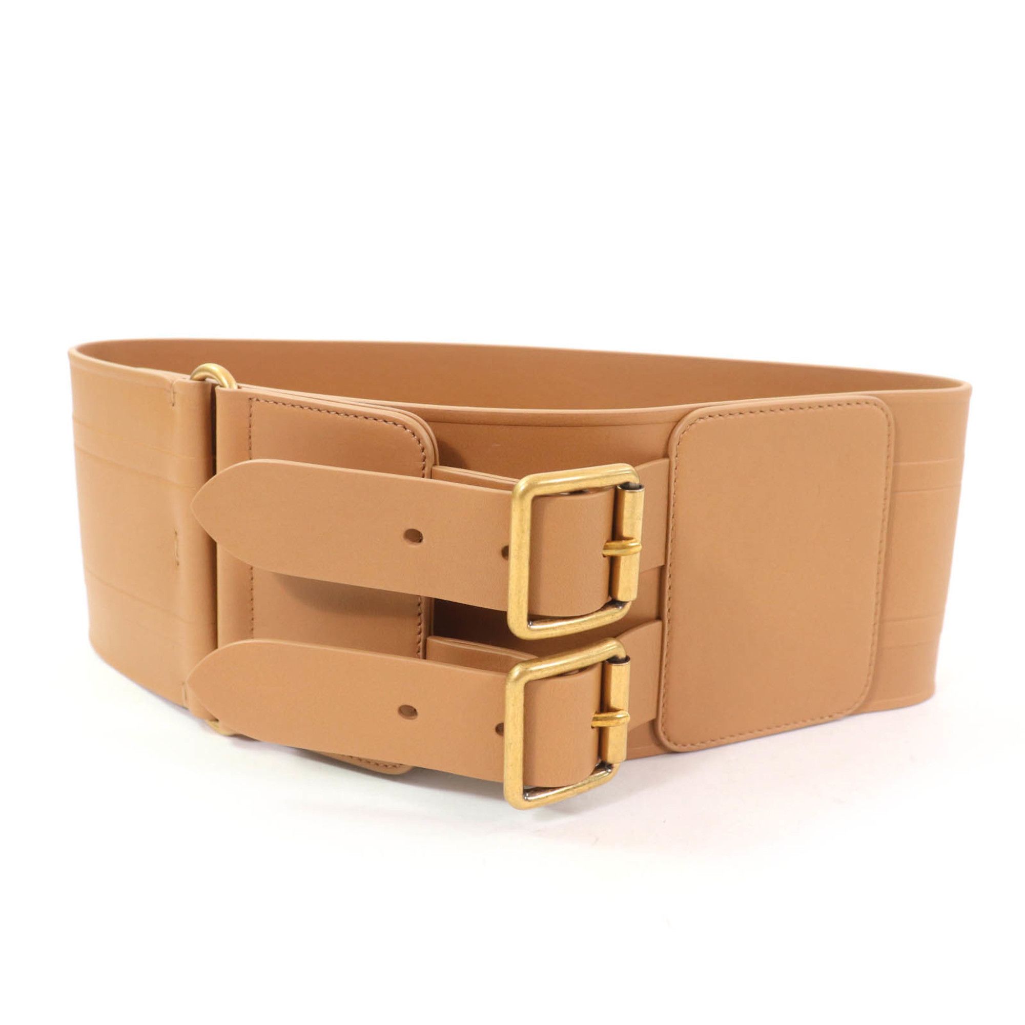 Dior Christian Dior B0098CMIV D-Waist Maxi Leather Belt with Double Gold Buckle, Brown, Hardware, Size 70, Made in Italy, Women's Size ONE SIZE - 1 Thumbnail