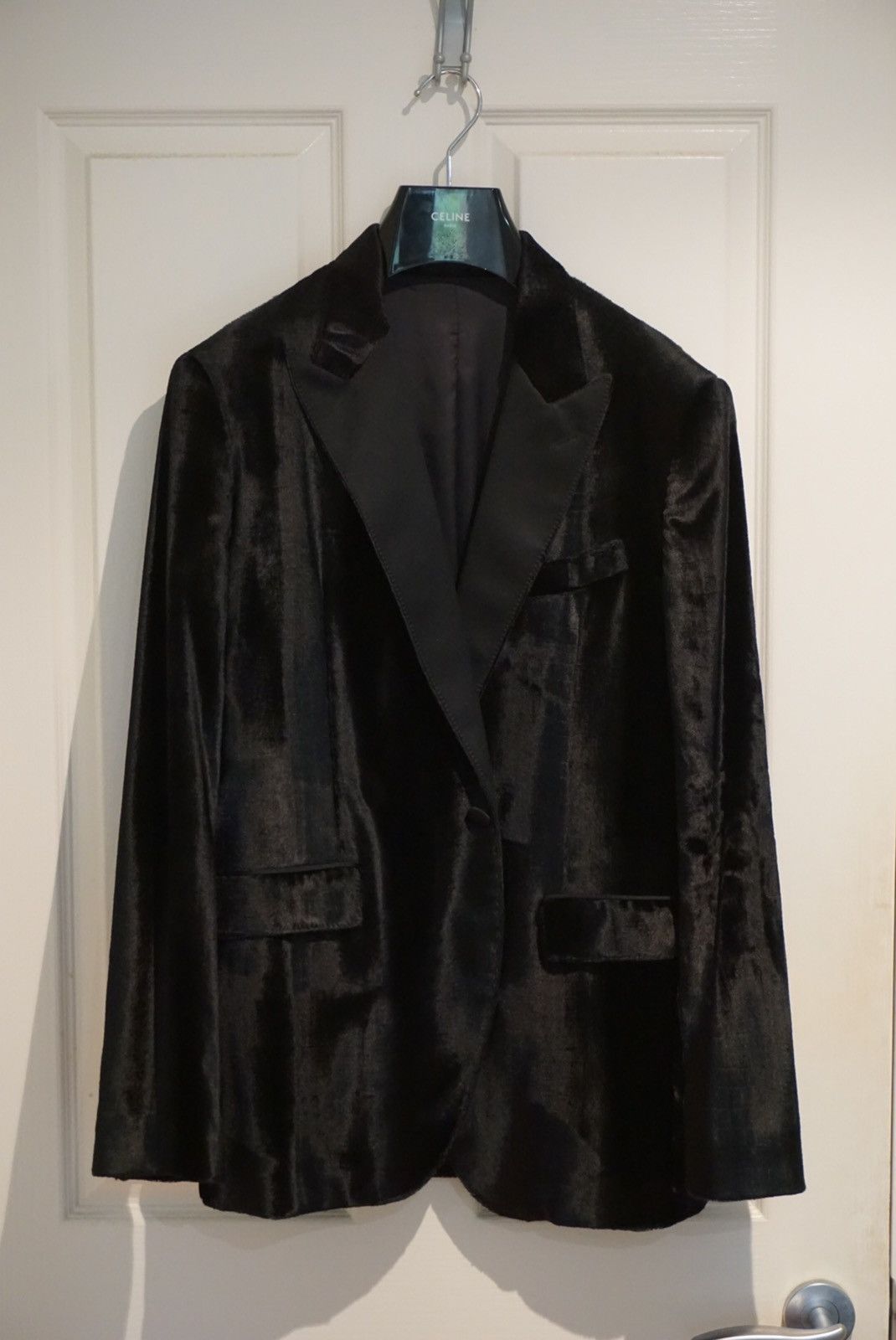 image of Celine Velvet Tuxedo Jacket in Black, Men's (Size 48R)