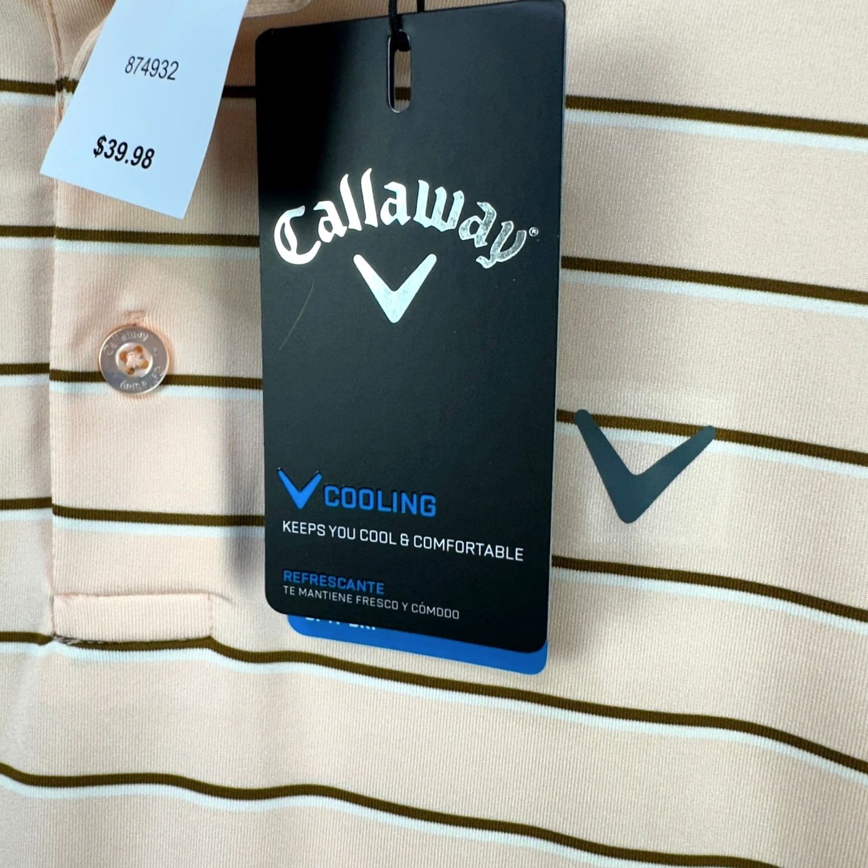 Callaway VINTAGE Callaway Polo Shirt Mens XL Pink Brown Opti Dri Stripe Stretch Rugby NEW Size US XL / EU 56 / 4 - 6 Thumbnail