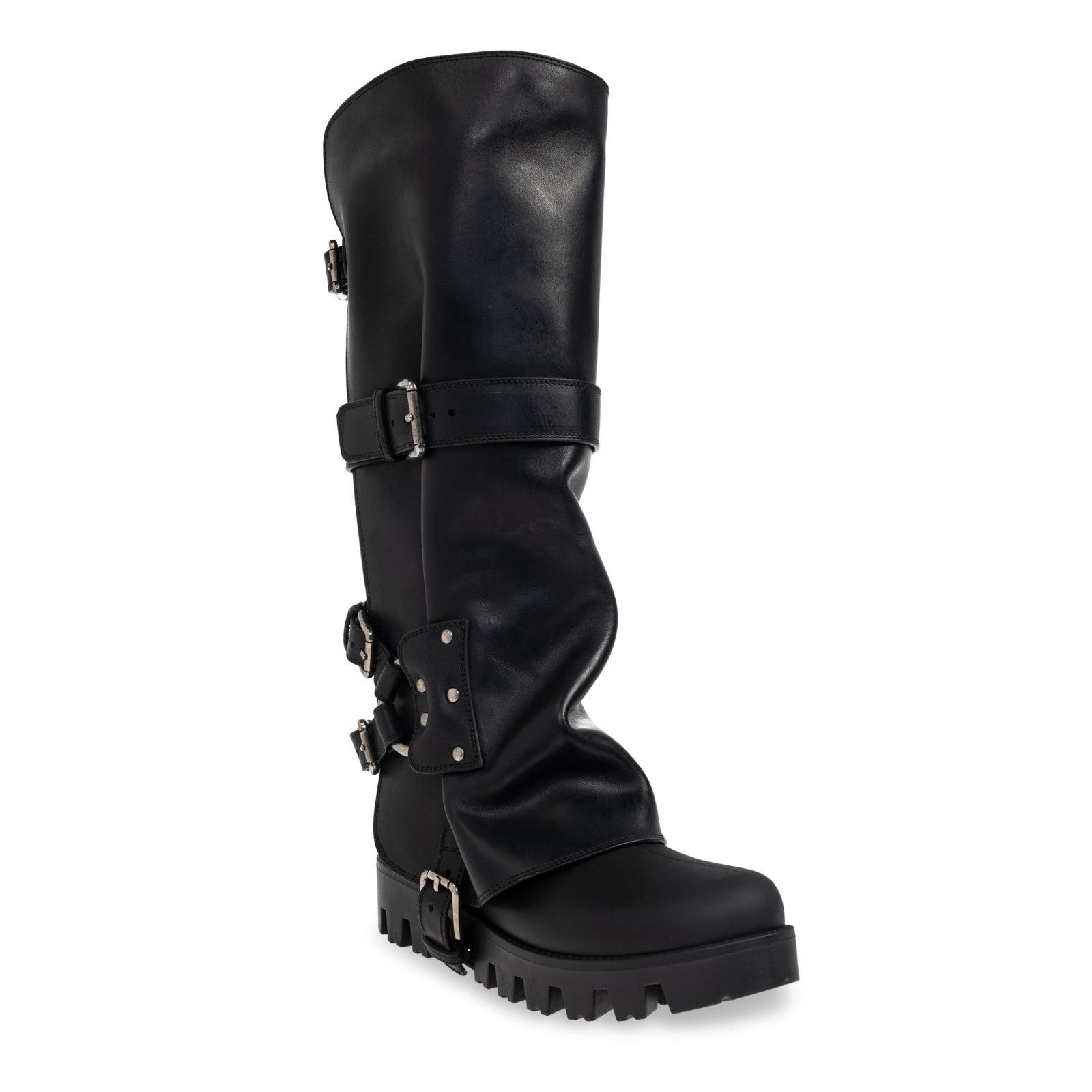 DOLCE&GABBANA Buckles Knee High Black Leather Boots New & Au