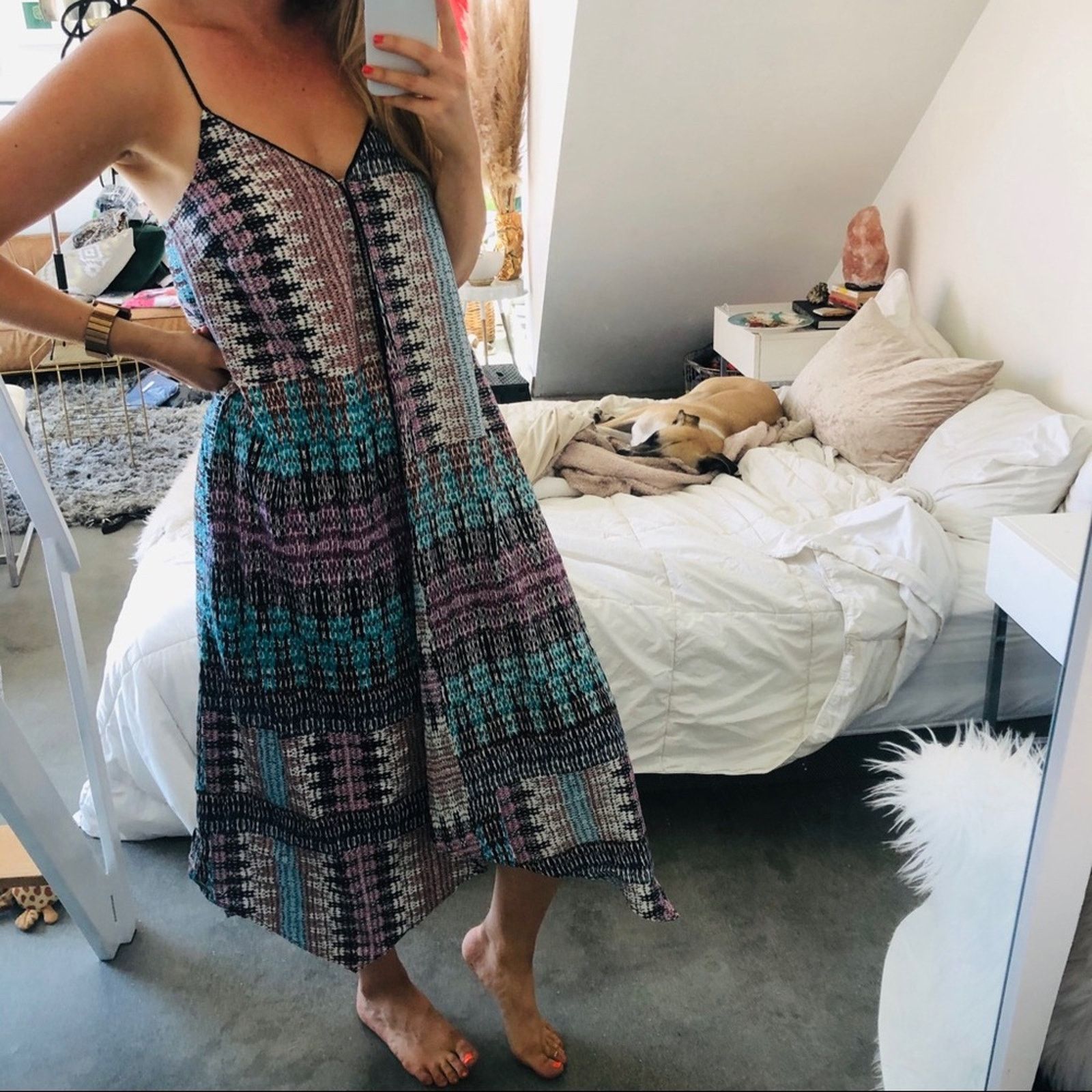 Anthropologie ANTHROPOLOGIE AKEMI KIM Navy Blue Purple Tank Tie Midi Dress Size XS / US 0-2 / IT 36-38 - 7 Thumbnail