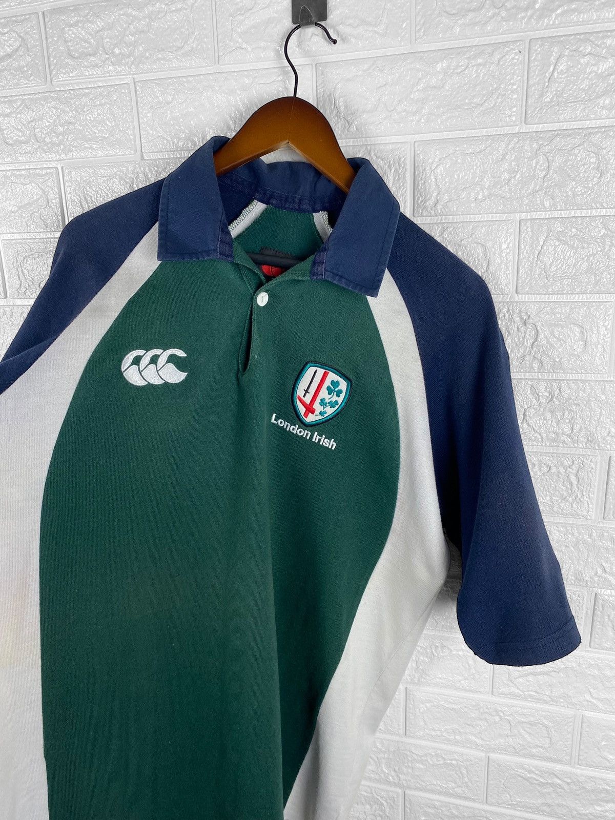 Pre-owned Canterbury Of New Zealand X England Rugby League Vintage Canterbury London Irish Rugby Polo T Shirt In Green