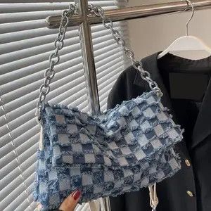 Japanese Brand × Vintage Denim Checkered Raw Trim Flap Bag Size ONE SIZE - 1 Thumbnail