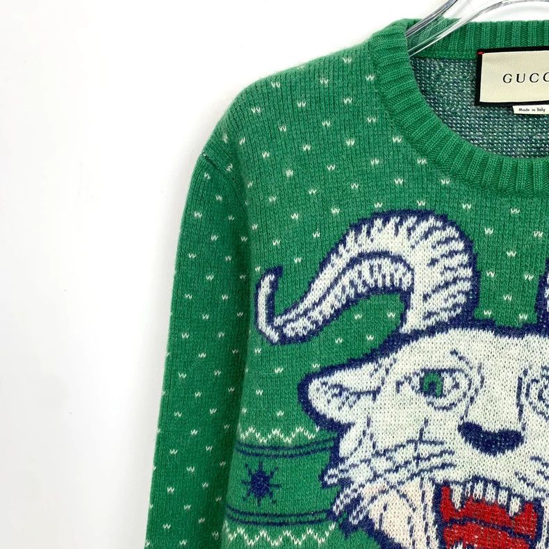 Gucci Gucci Green horn tiger head inlaid wool round-neck long-sle Size US M / EU 48-50 / 2 - 3 Thumbnail
