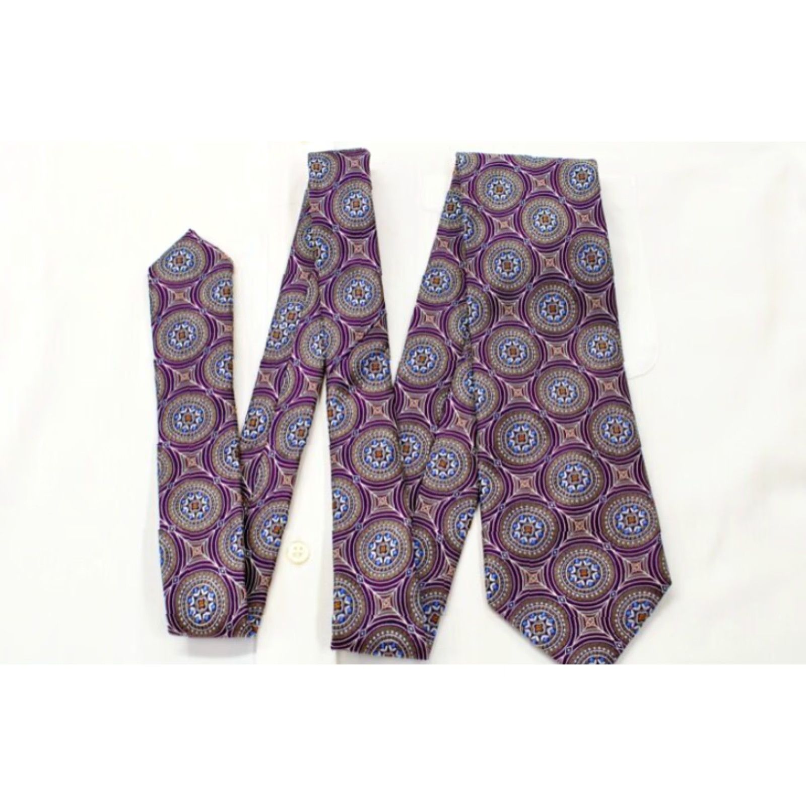 Jos. A. Bank Jos A Bank Signature Gold Tie 100% Silk Geometric Circle Web Luxury Mens Necktie Size ONE SIZE - 2 Thumbnail