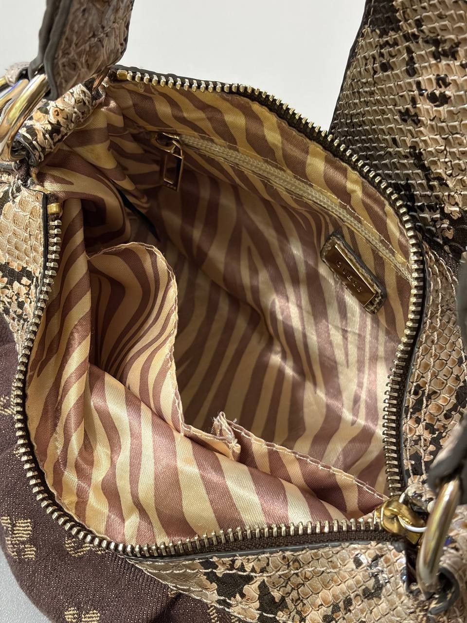 Guess Vintage GUESS Y2K Brown Monogram Snake Print Bag Large GLogo Size ONE SIZE - 12 Thumbnail