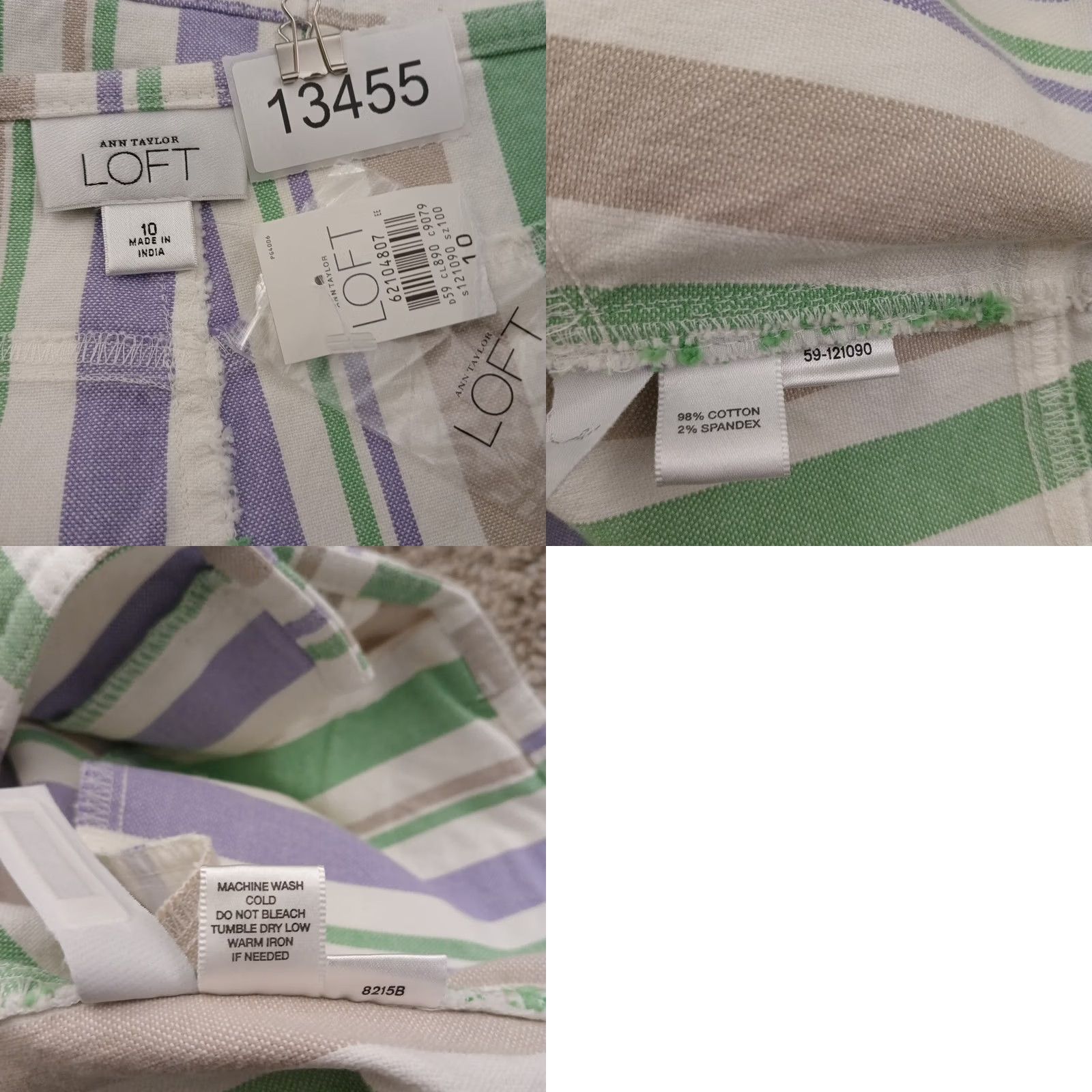Loft Ann Taylor LOFT Skirt Short Trumpet Pockets Purple Green Striped Size 10 Women Regular Cotton Blend N/A Size 32" / US 10 / IT 46 - 8 Thumbnail