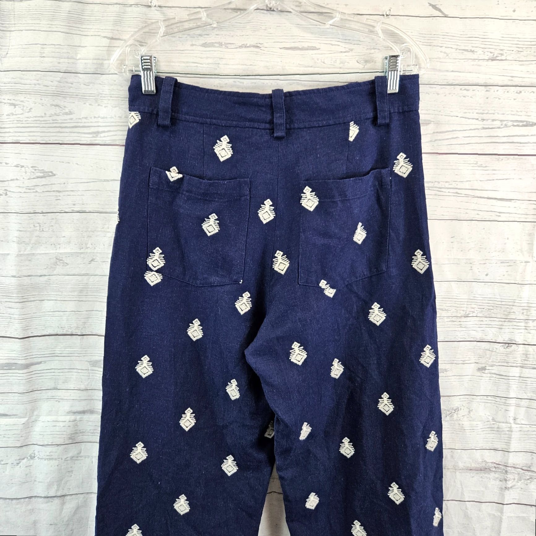 Zara Zara Womens Embroidered Culotte Pants Sz Medium Blue White Linen Blend Size 32" / US 10 / IT 46 - 4 Thumbnail