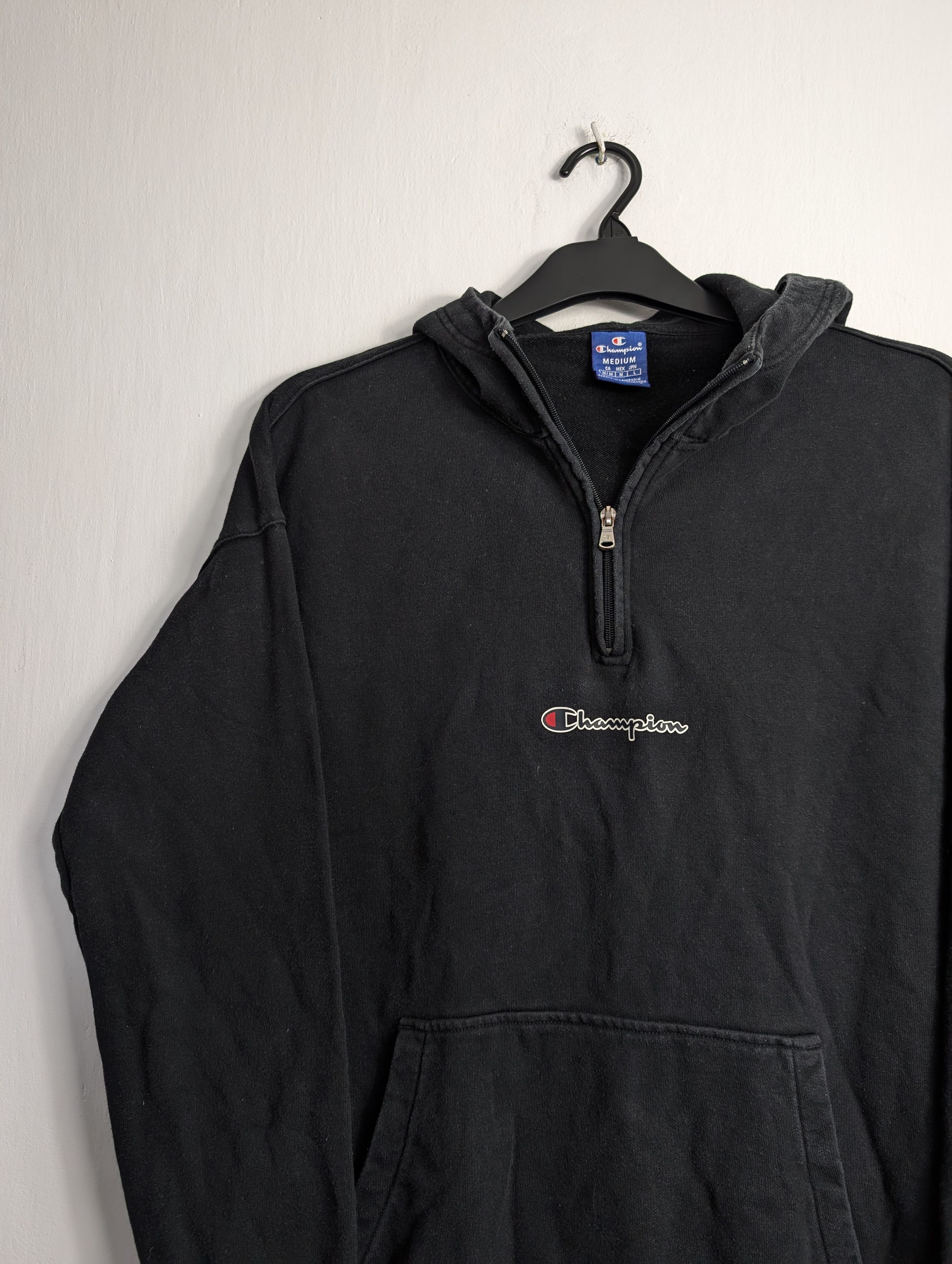 Champion Champion Black 1/4 Zip Hoodie Sweatshirt Streetwear Size US M / EU 48-50 / 2 - 2 Thumbnail