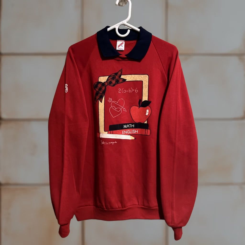 Jerzees VINTAGE Jerzees Sweatshirt Teacher Apple Red Long Sleeve Crew Neck Adult XL Pullover Sweatshirt 90s School Size XL / US 12-14 / IT 48-50 - 1 Thumbnail