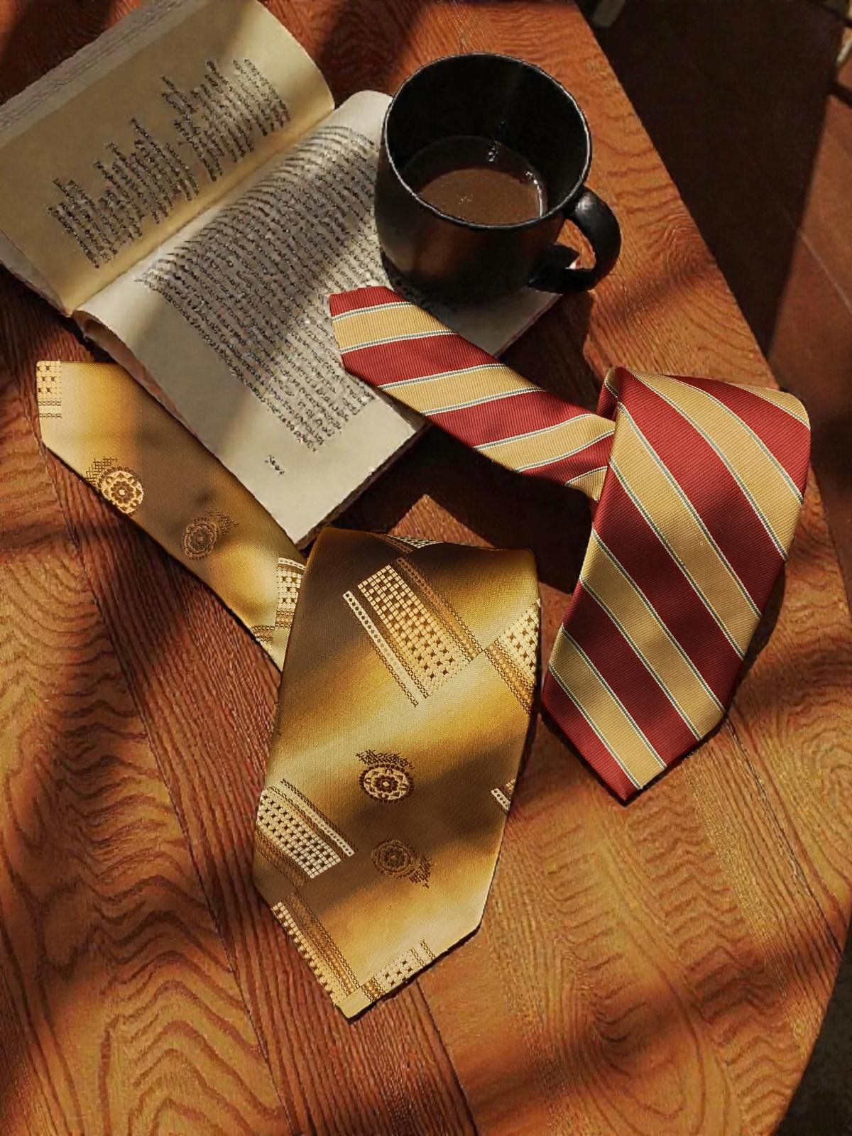 E.T. Wright Set of Two Men's Classic Ties - Gold Geometric & Red Striped Size ONE SIZE - 2 Thumbnail
