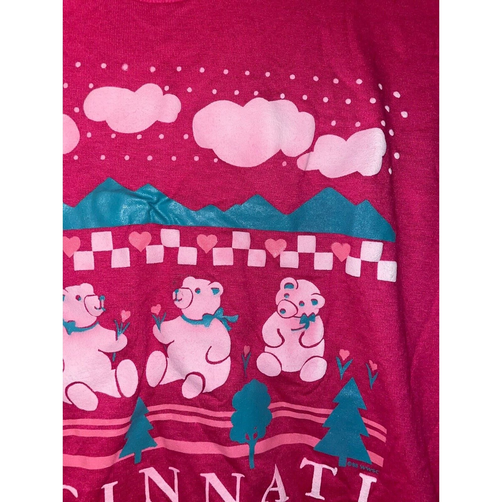 Jerzees Vintage Cincinnati Pink Shirt Teddy Bear Tee 1988 80s VTG S Size US S / EU 44-46 / 1 - 4 Thumbnail