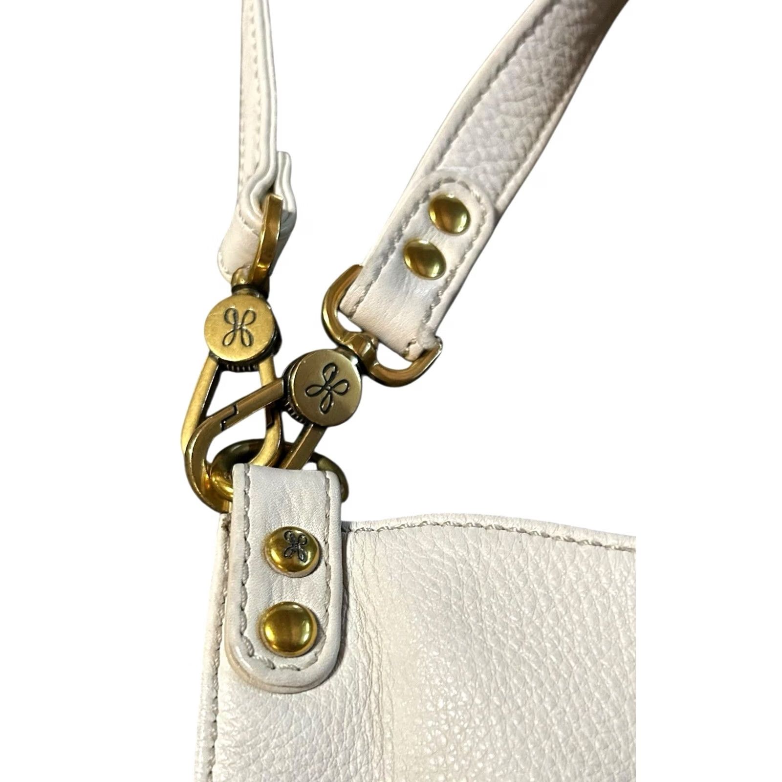 Vintage Hobo Women White Pebbled Leather Purse Shoulder HandBag Double Handles Size ONE SIZE - 6 Thumbnail