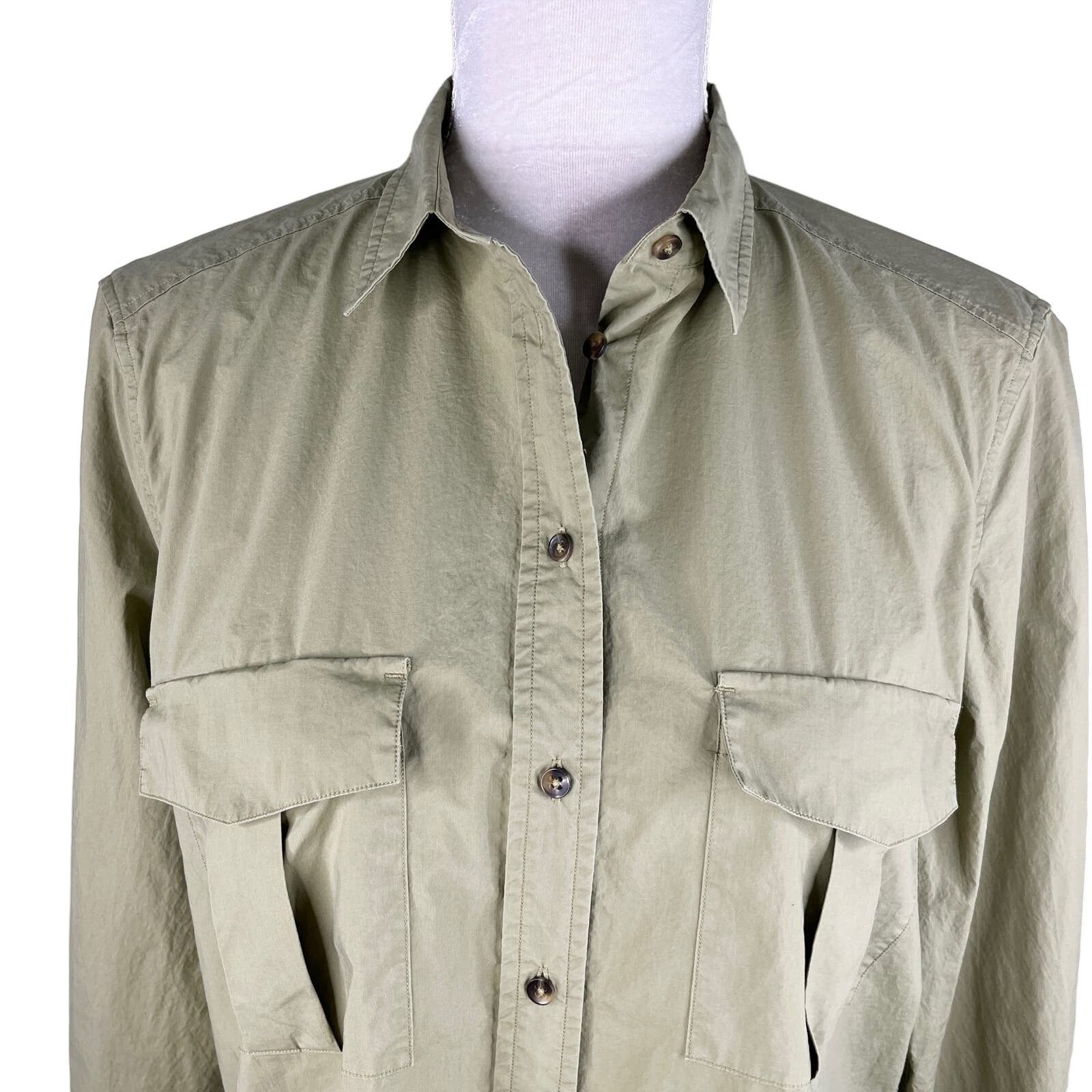 Massimo Dutti Massimo Dutti Blouse Top M Olive Green Button Down Pockets Size M / US 6-8 / IT 42-44 - 6 Thumbnail