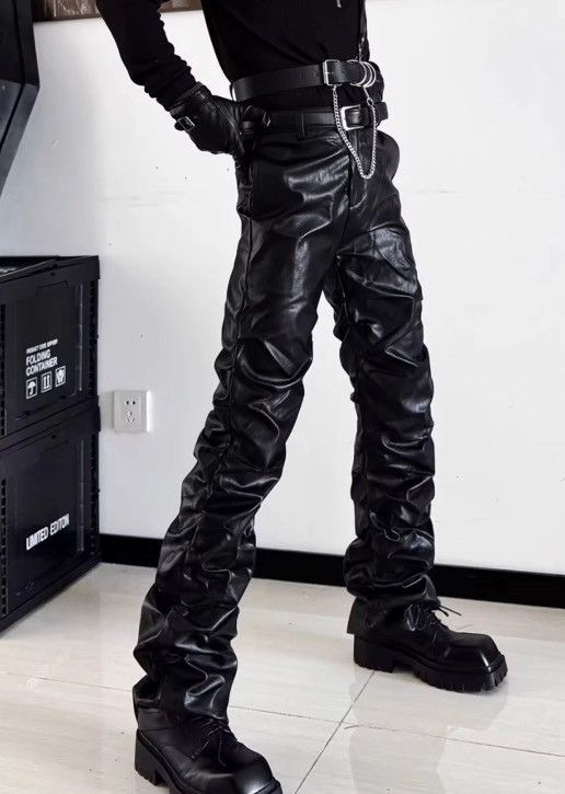 Leather Long Ruched Soft Black Pu Leather Stacked Pant Size US 30 / EU 46 - 7 Thumbnail