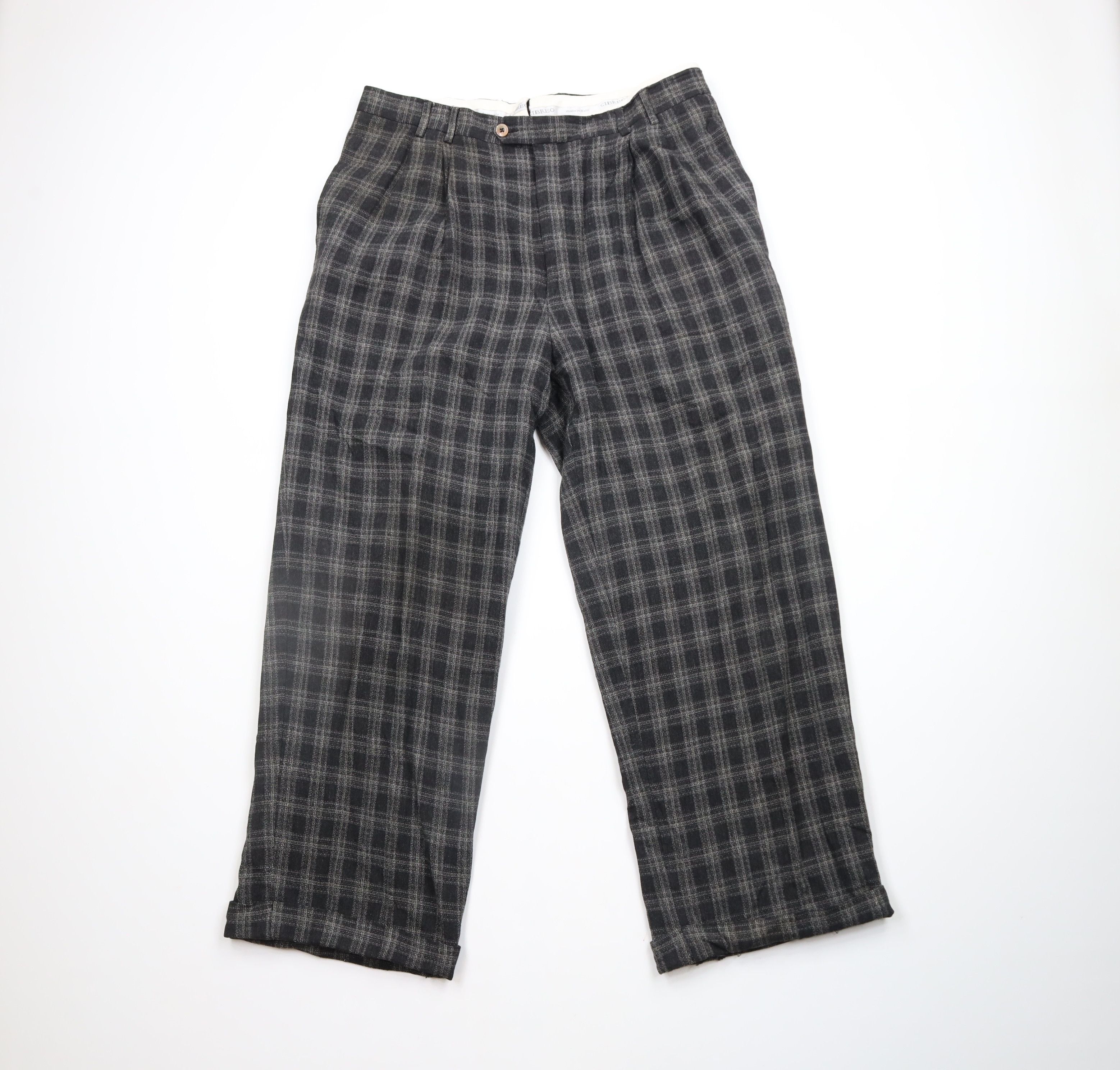 Vintage Vintage 90s Streetwear Wool Pleated Cuffed Wide Leg Pants Size US 36 / EU 52 - 1 Thumbnail
