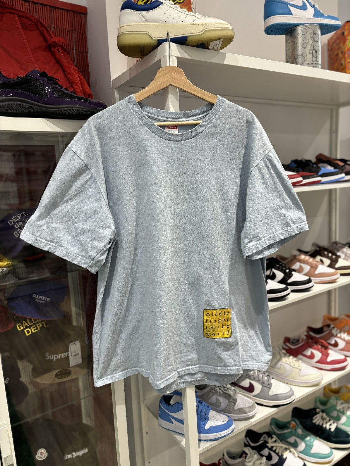 Supreme Supreme Middle Finger to the World Tee Light Blue Size US XL / EU 56 / 4 - 1 Thumbnail