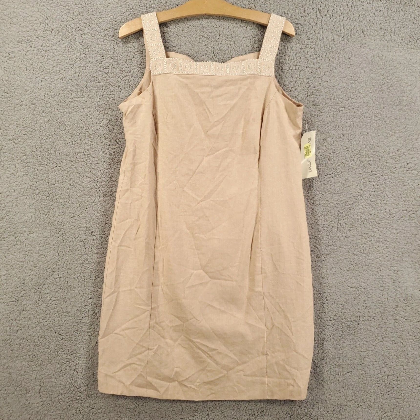 Evan Picone Evan Picone Dress Women 12 Beige Beaded Lined Shift Sleeveless Knee Length Square Neck NWT Size XL / US 12-14 / IT 48-50 - 2 Thumbnail