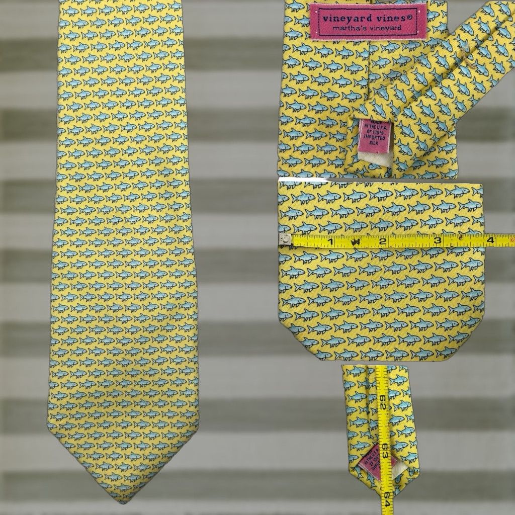 Vineyard Vines Vineyard Vines Bonefish Fish Yellow Necktie 100% Silk Hand Picked Tie Men's 64” Silk Necktie Size ONE SIZE - 1 Thumbnail