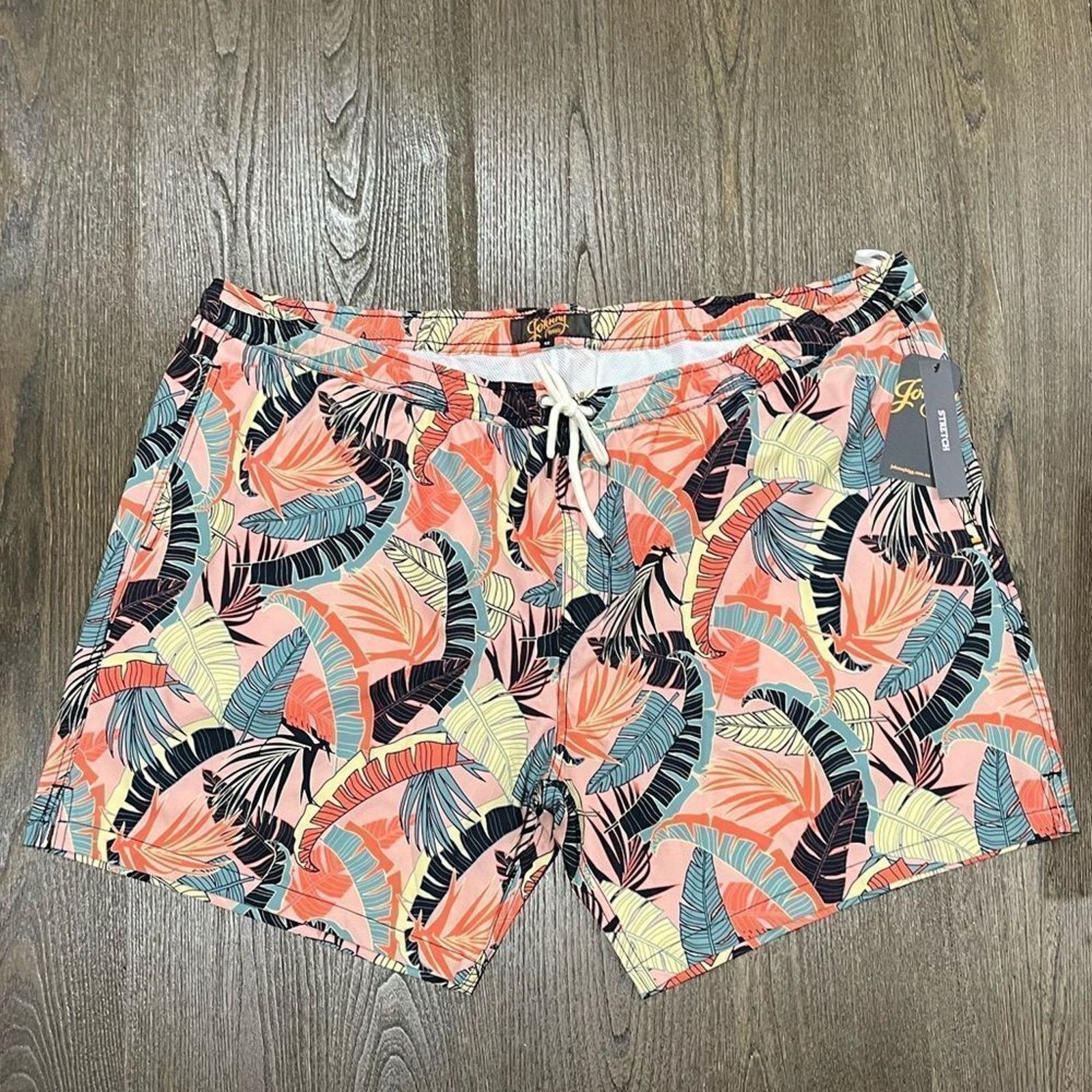 Vintage NWT Johnny Bigg Tropics Stretch Swim Shorts Coral Sz 40/ 1XL Size US 31 - 5 Thumbnail