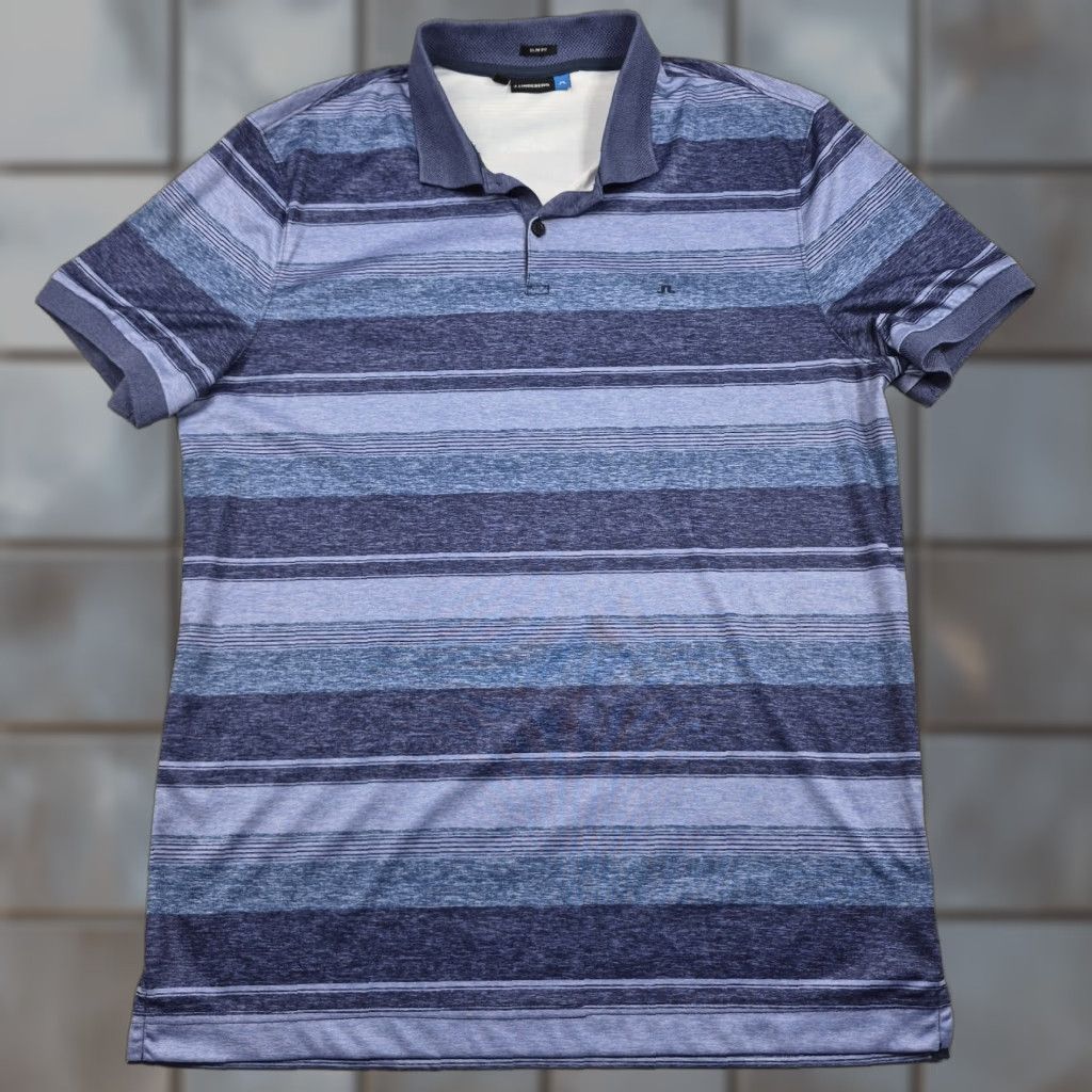 J.Lindeberg J.Lindeberg Polo Shirt Mens Large M Mason Blue Striped Tech Polo Size US L / EU 52-54 / 3 - 1 Thumbnail