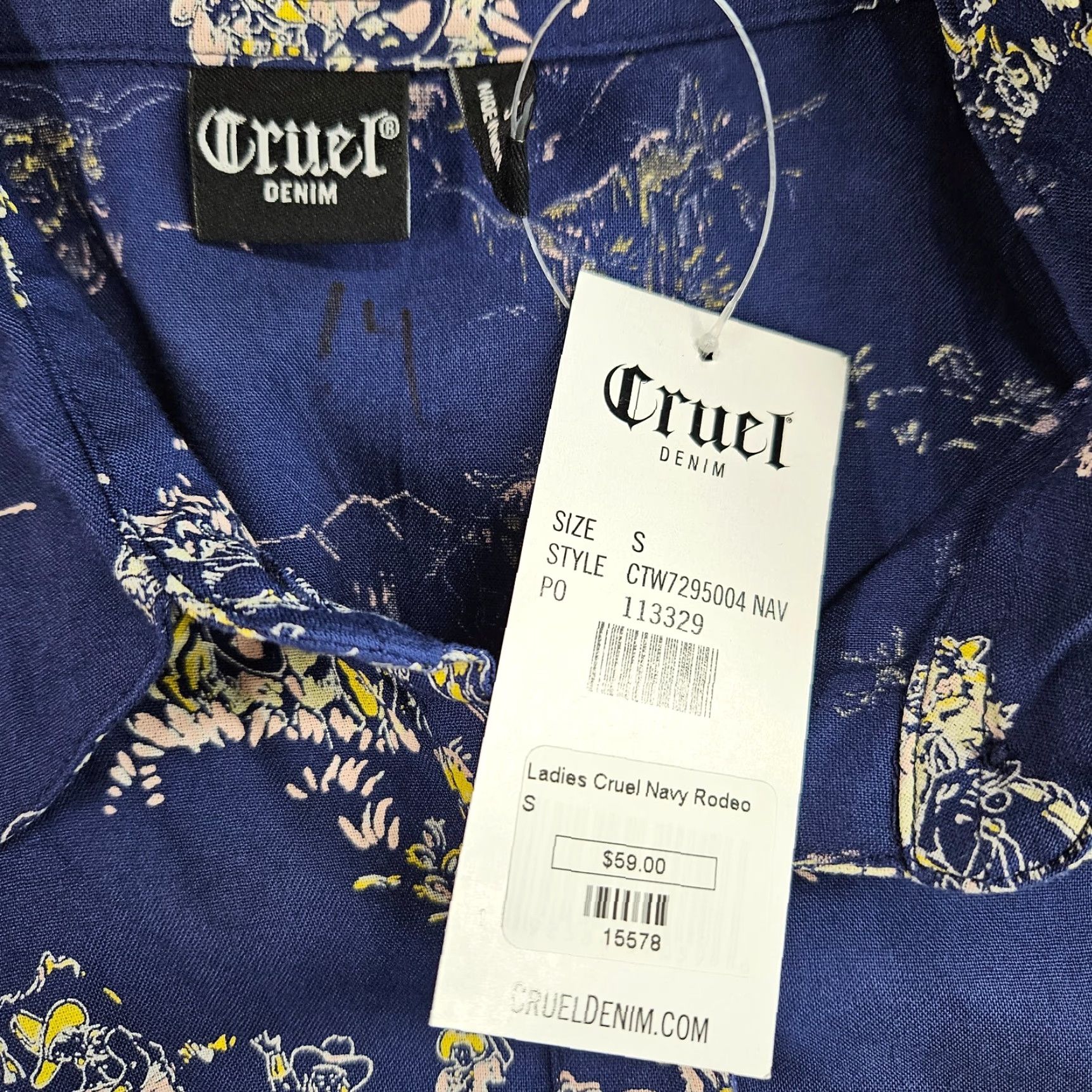 Vintage Cruel Denim Womens Pearl Snap Shirt Sz Small Blue Yellow Long Sleeve Rayon Size S / US 4 / IT 40 - 7 Thumbnail