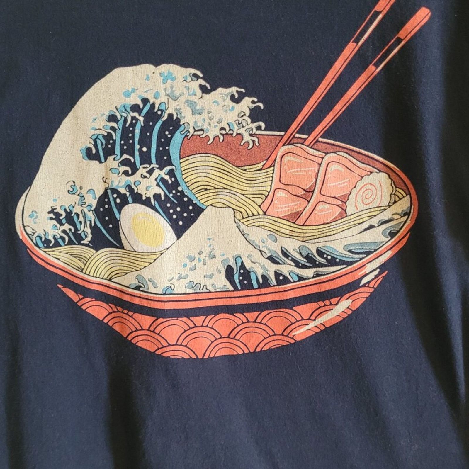 Fruit Of The Loom The Great Wave Ramen T-Shirt Navy Blue Cotton Large Size US L / EU 52-54 / 3 - 2 Thumbnail