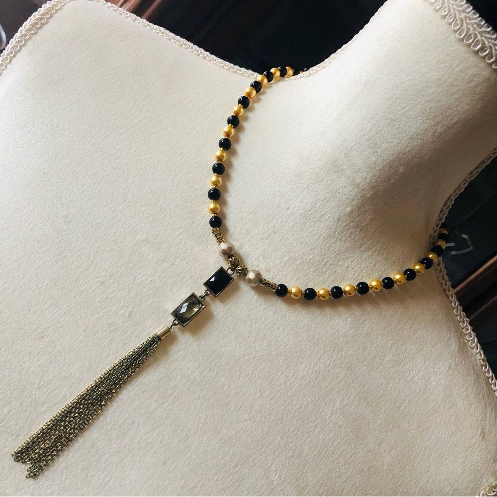 Handmade Handcrafted repurpose chain fringe Pearl necklace Size ONE SIZE - 1 Thumbnail