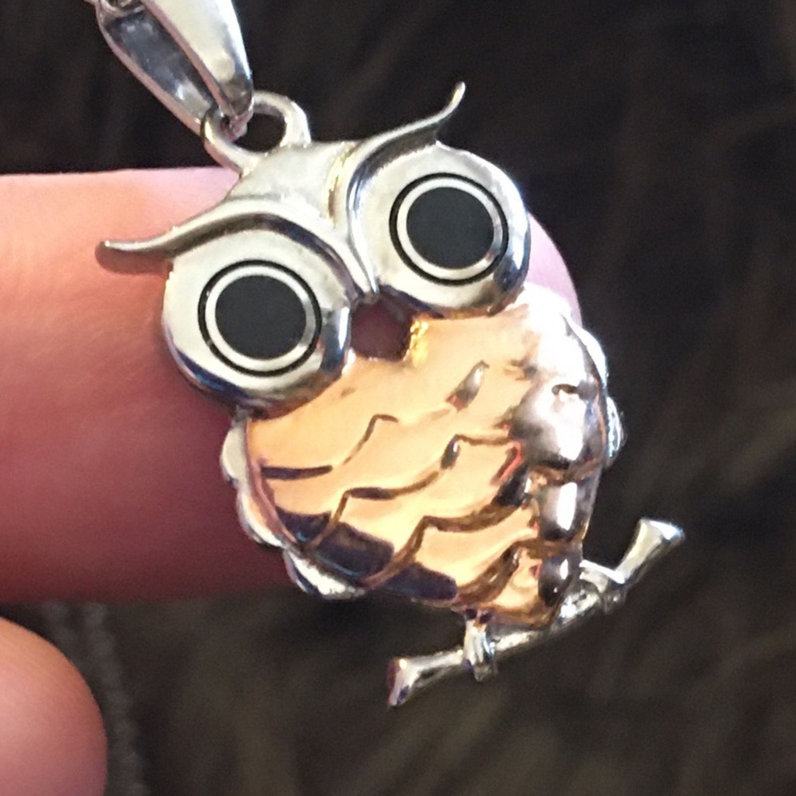 Jewelry Stainless steel and copper owl pendant on chain Size ONE SIZE - 7 Thumbnail