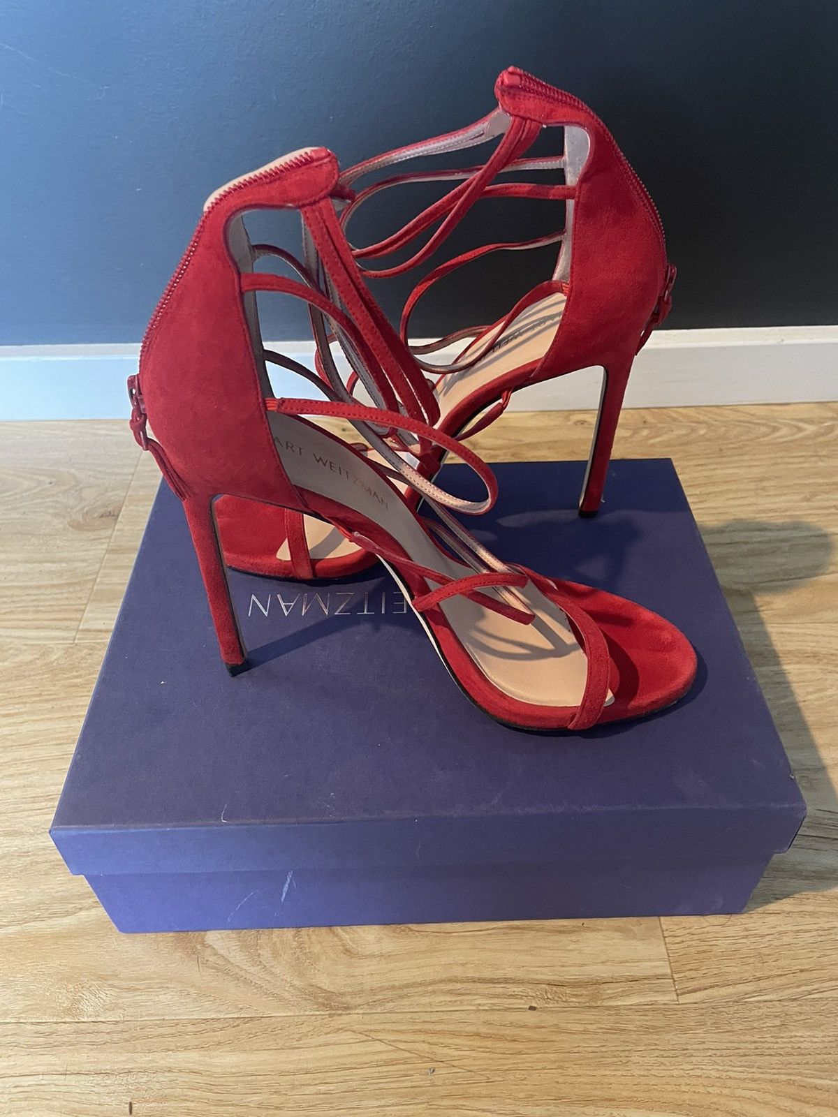 Stuart Weitzman Stuart Weitzman Red Suede Strappey Stilettos 4inch Heel Size US 11 / IT 41 - 4 Thumbnail
