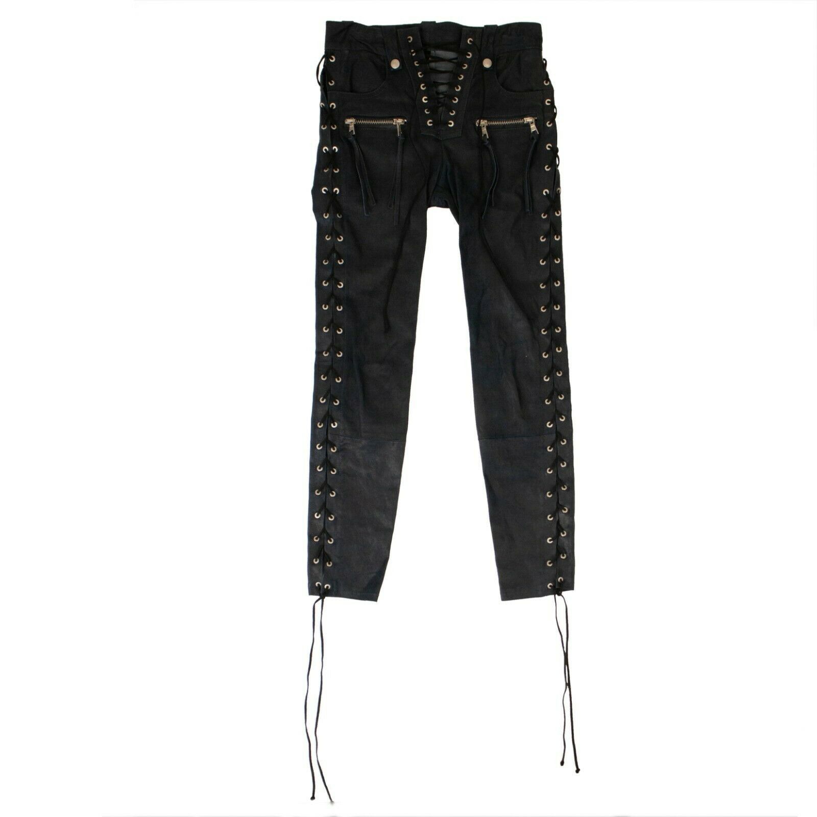 image of Unravel Project Blue Leather Side Lace Up Skinny Pants Size 26, Women's