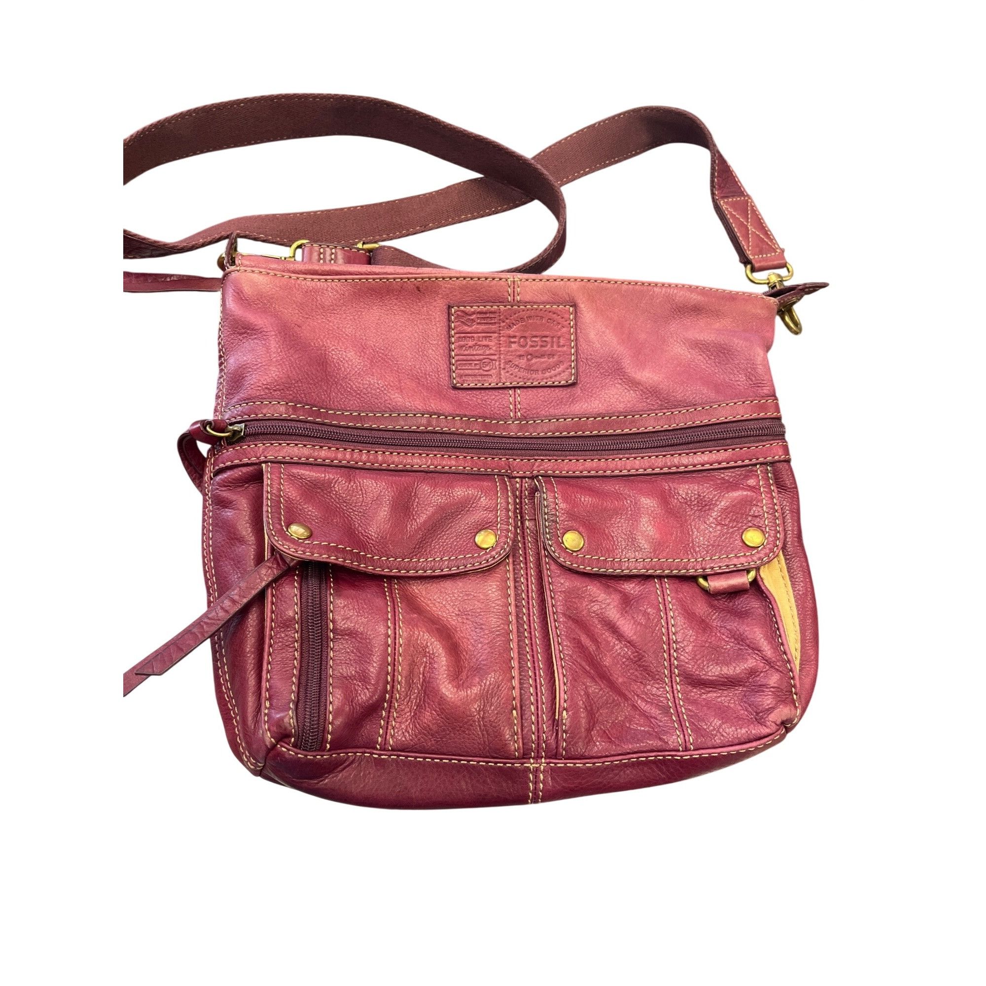Fossil Fossil VTG wms red gold ware leather crossbody shoulder hand Size ONE SIZE - 1 Thumbnail