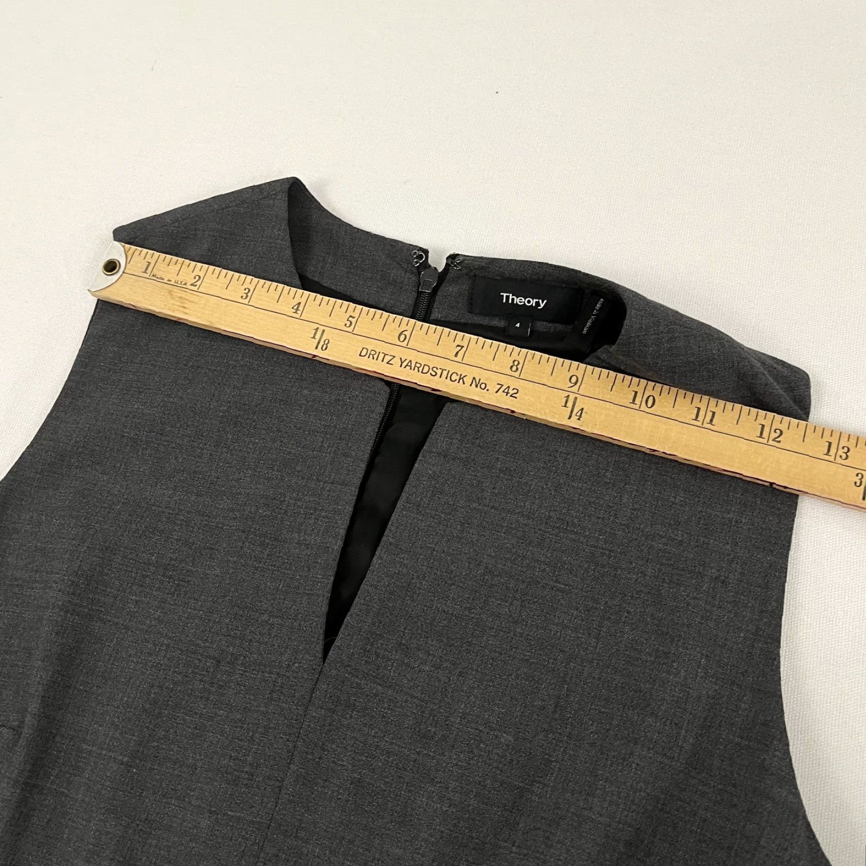 Theory Theory Sheath Dress Womens Size 4 Gray Wool Blend Midi Cocktail Zip V-Neck Sleeveless Size S / US 4 / IT 40 - 7 Thumbnail