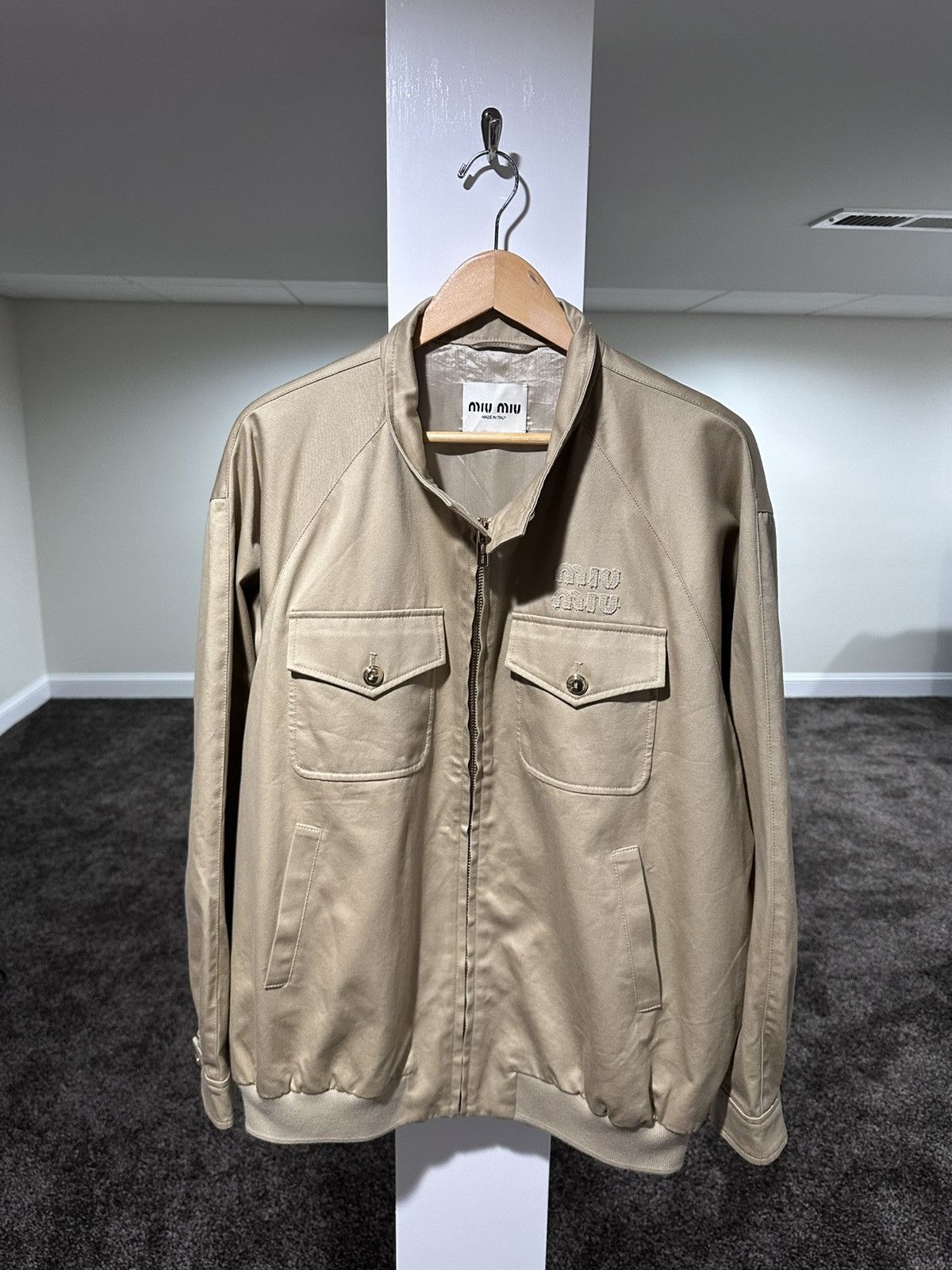 Miu Miu Miu Miu Khaki / Biege Chino Cord Logo Blouson Bomber Jacket Size US M / EU 48-50 / 2 - 23 Thumbnail