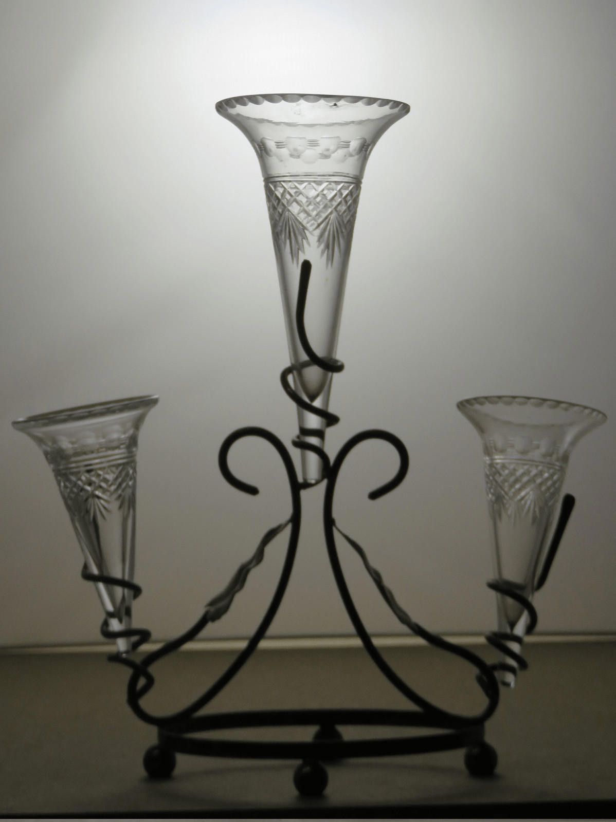 The Unbranded Brand Vintage Metal Stand with 3 Cut Crystal Flutes 11 1/2" Size ONE SIZE - 1 Thumbnail