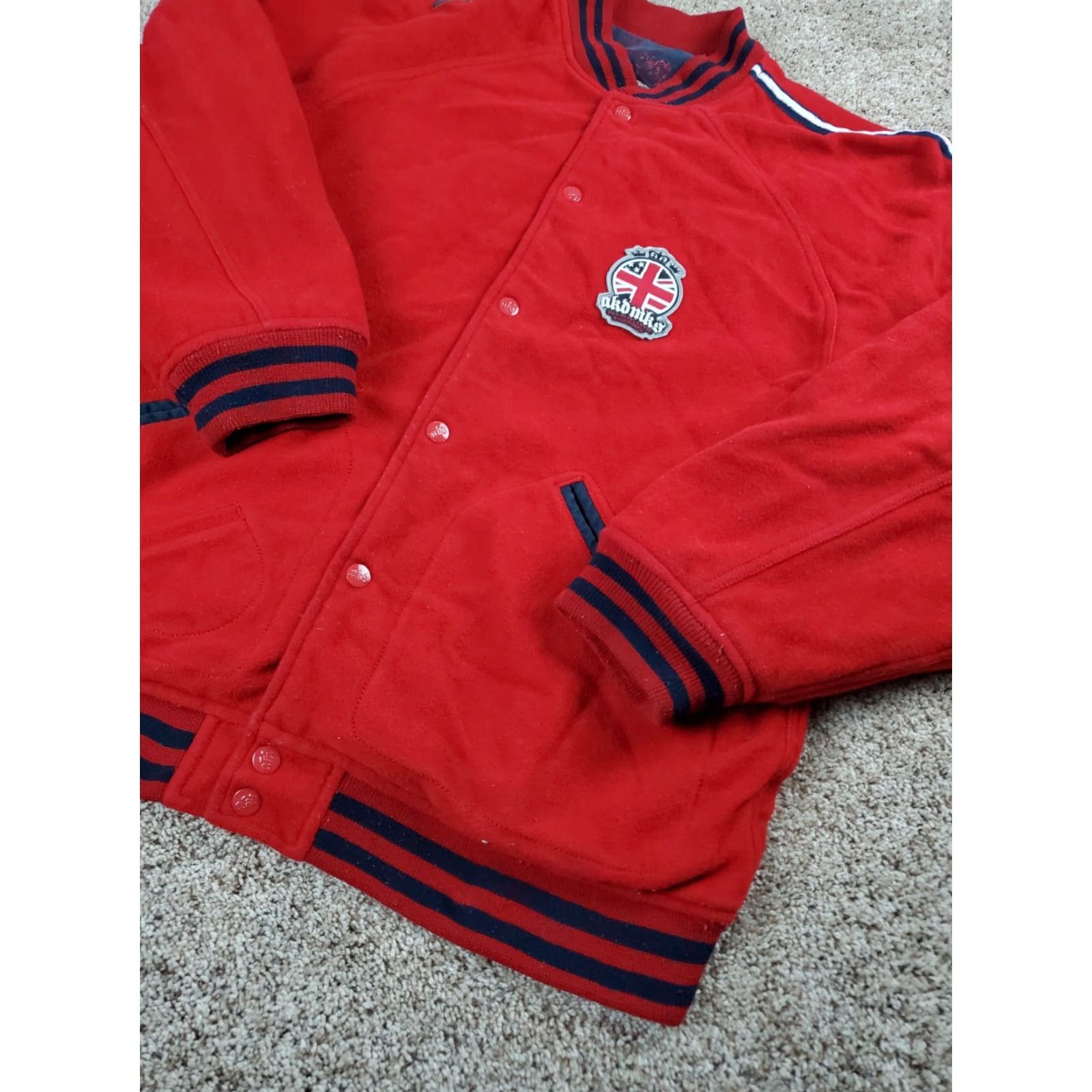 Akademiks VINTAGE Akademiks Varsity Jacket XL Mens Red Snap Front Stitched Wool Blend Y2K Size US XL / EU 56 / 4 - 2 Thumbnail