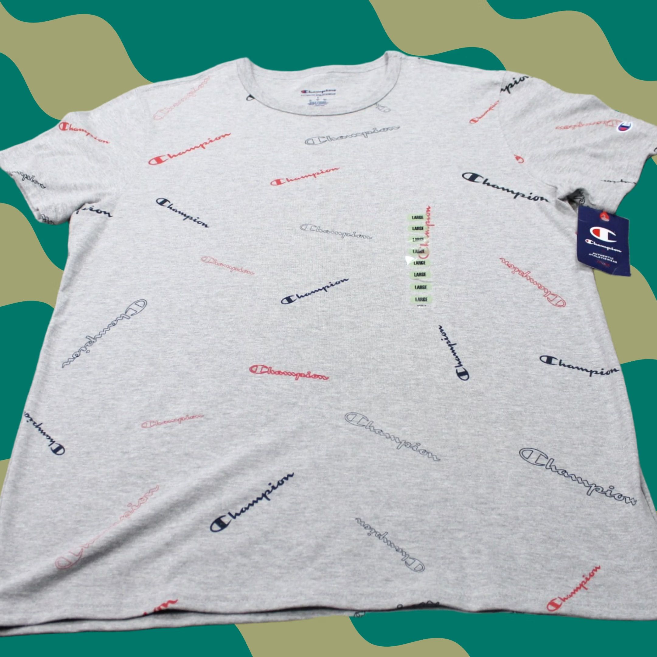 Champion Champion AOP Shirt Mens Large Gray All Over Cotton/Poly Blend S/S Pullover Size US L / EU 52-54 / 3 - 1 Thumbnail