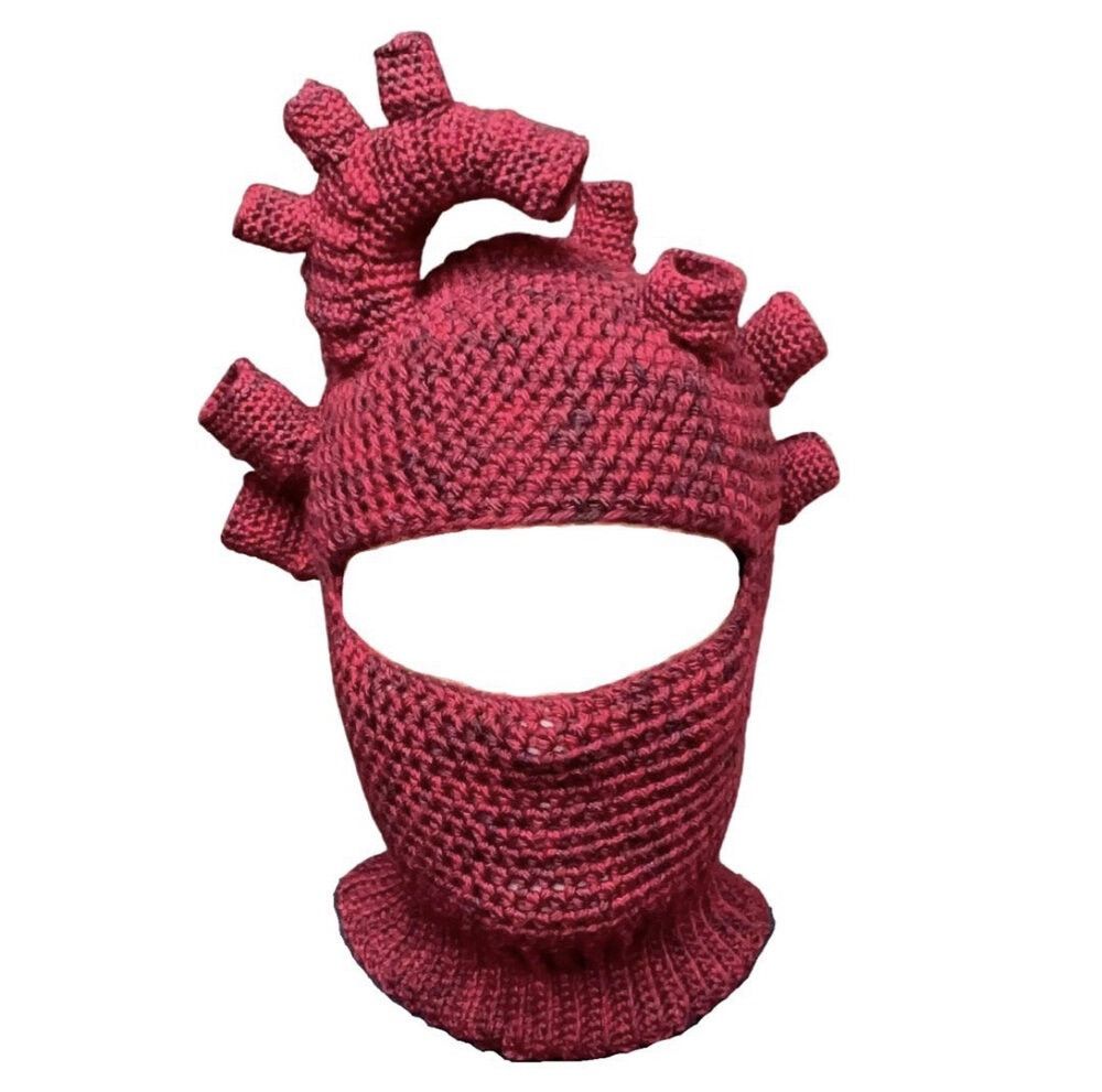 Designer × Handmade Anatomical Heart 🫀 Balaclava Handmade by Purplepulp Size ONE SIZE - 2 Thumbnail