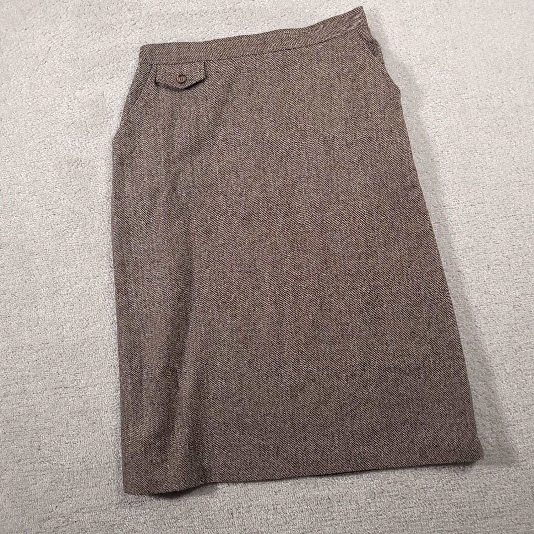 Vintage VINTAGE Isaac Hazan Skirt Midi Women's Brown Knit Pockets Union USA 14P Wool Blend Size 36" / US 14 / IT 50 - 2 Thumbnail