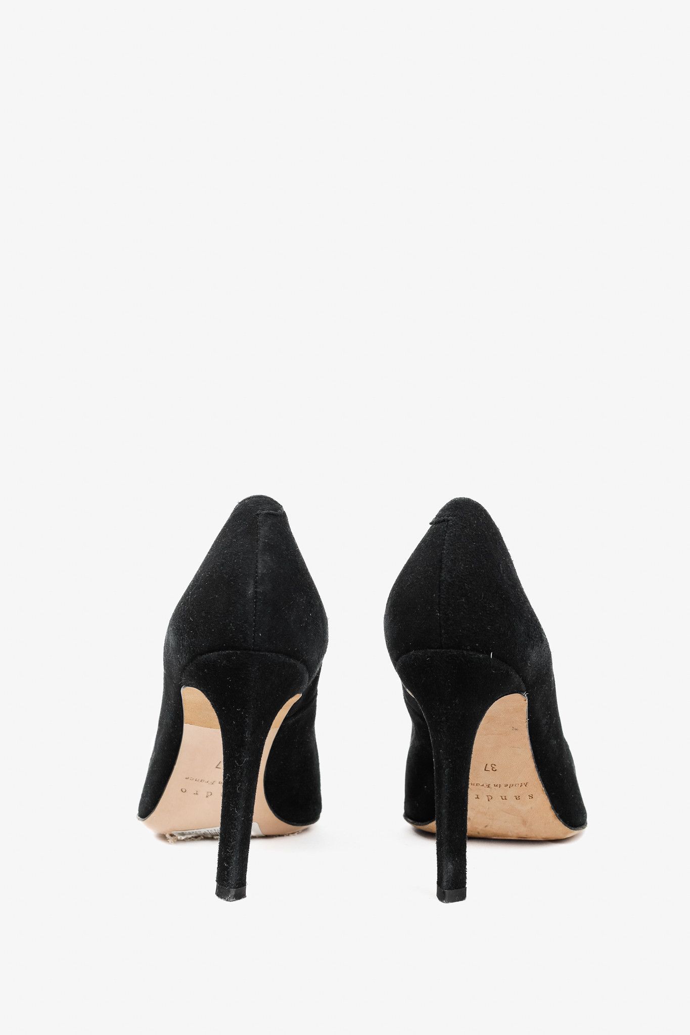Sandro Sandro Black Suede V-Cut Pointed-Toe Pumps Size US 6.5 / IT 36.5 - 3 Thumbnail