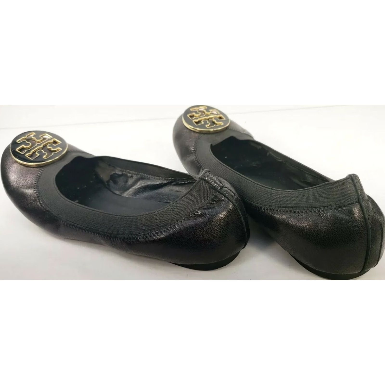 Tory Burch Tory Burch Caroline Flats Women's 7.5 Black Leather Ballet with Elastic Collar Emblem, Flat, M Black, 9.4" Soles, Pre-owned Size US 8 / IT 38 - 7 Thumbnail