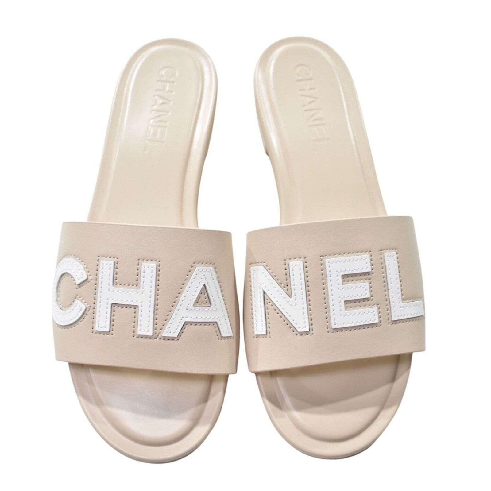 Chanel Chanel 23P Ivory White Leather CC Logo Letter Mules Slide Size US 9 / IT 39 - 1 Thumbnail