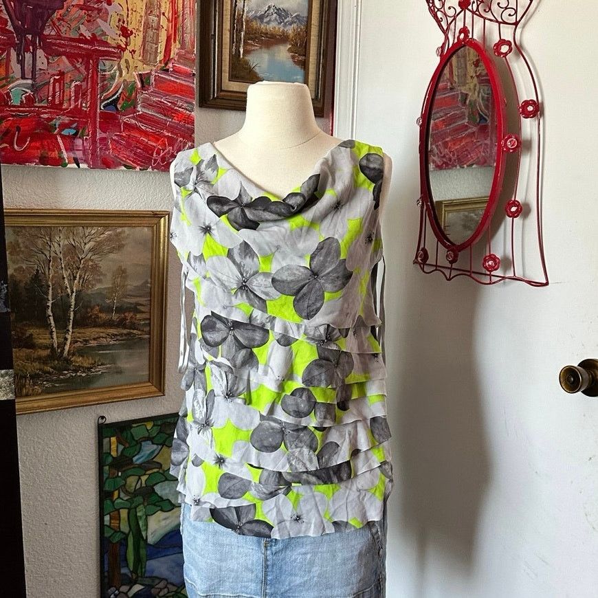 Alfani alfani gray green floral blouse tank top Size M / US 6-8 / IT 42-44 - 1 Thumbnail