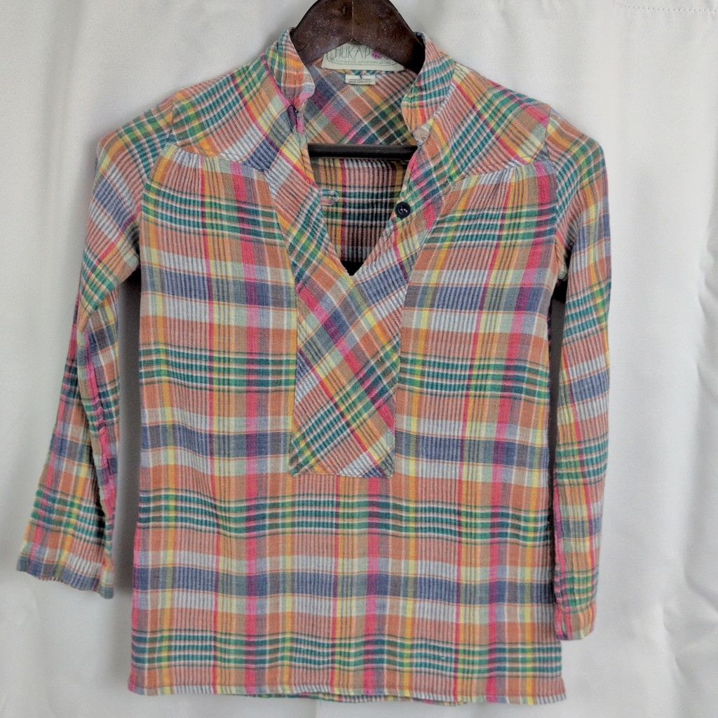 Vintage Vintage Huk-A-Poo Crinkle Cotton Plaid India Made Top Size S / US 4 / IT 40 - 1 Thumbnail