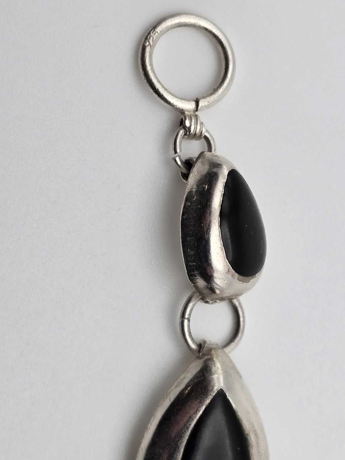 Sterling Silver Vintage Mexican Onyx Sterling Silver Flower Bracelet 32g Size ONE SIZE - 4 Thumbnail